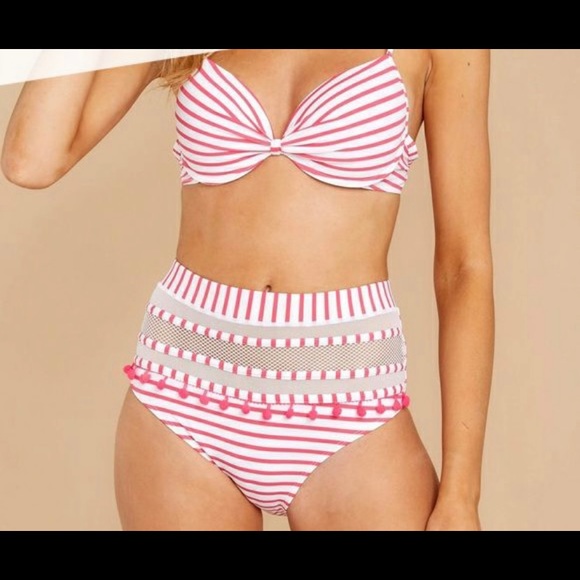 Red Dress Boutique Other - NWT! Red dress boutique size large pink stripe and Pom Pom bikini